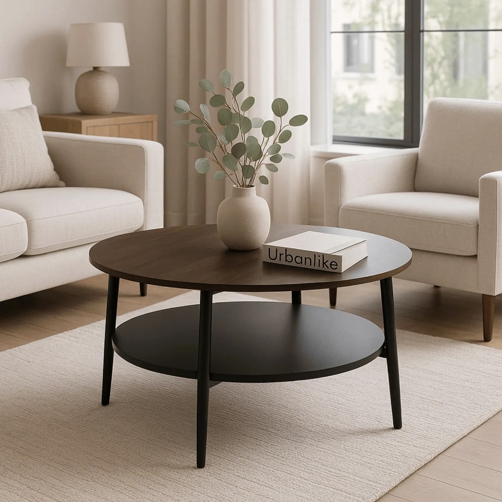 Stolik Kawowy Okrągły PAULO MAX 80 cm Orzech/Czarny Nowoczesny Loft