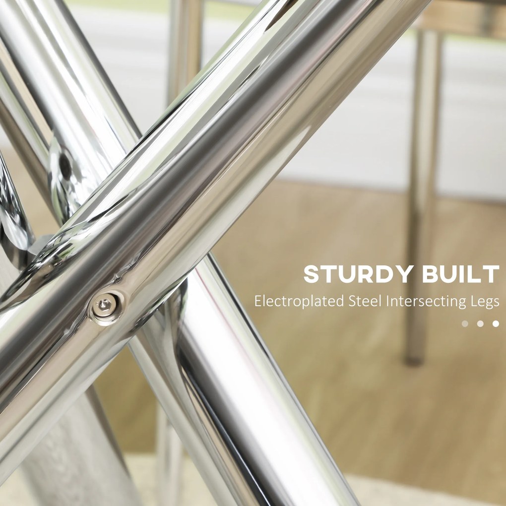 HOMCOM Stół jadalniany, okrągła płyta ze szkła hartowanego, bezramowy design, dla 2-4 osób, nogi ze stali, 80 x 80 x 74 cm