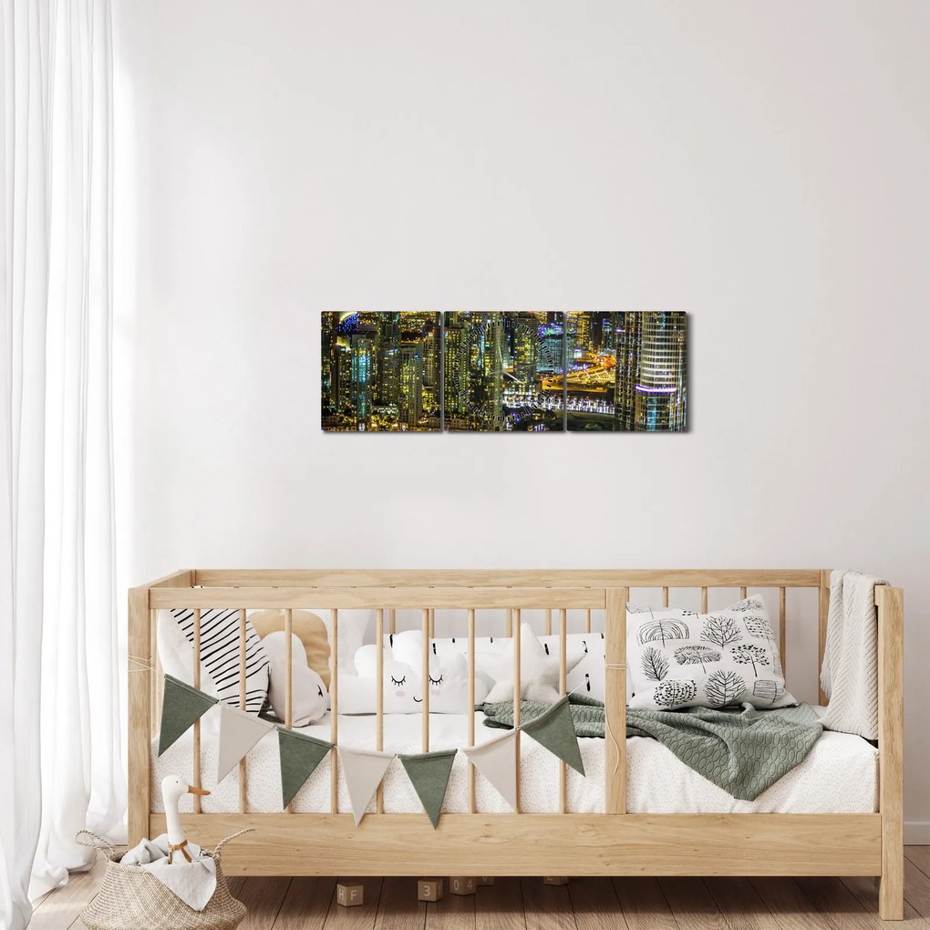 Obraz miasta nocą (z zegarem) (90x30 cm)