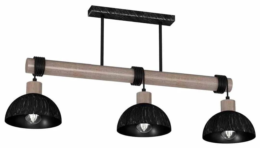 Lampa wisząca, czarna, drewno, potrójna, ERIK Sawn black/Patinated wood 3XE27