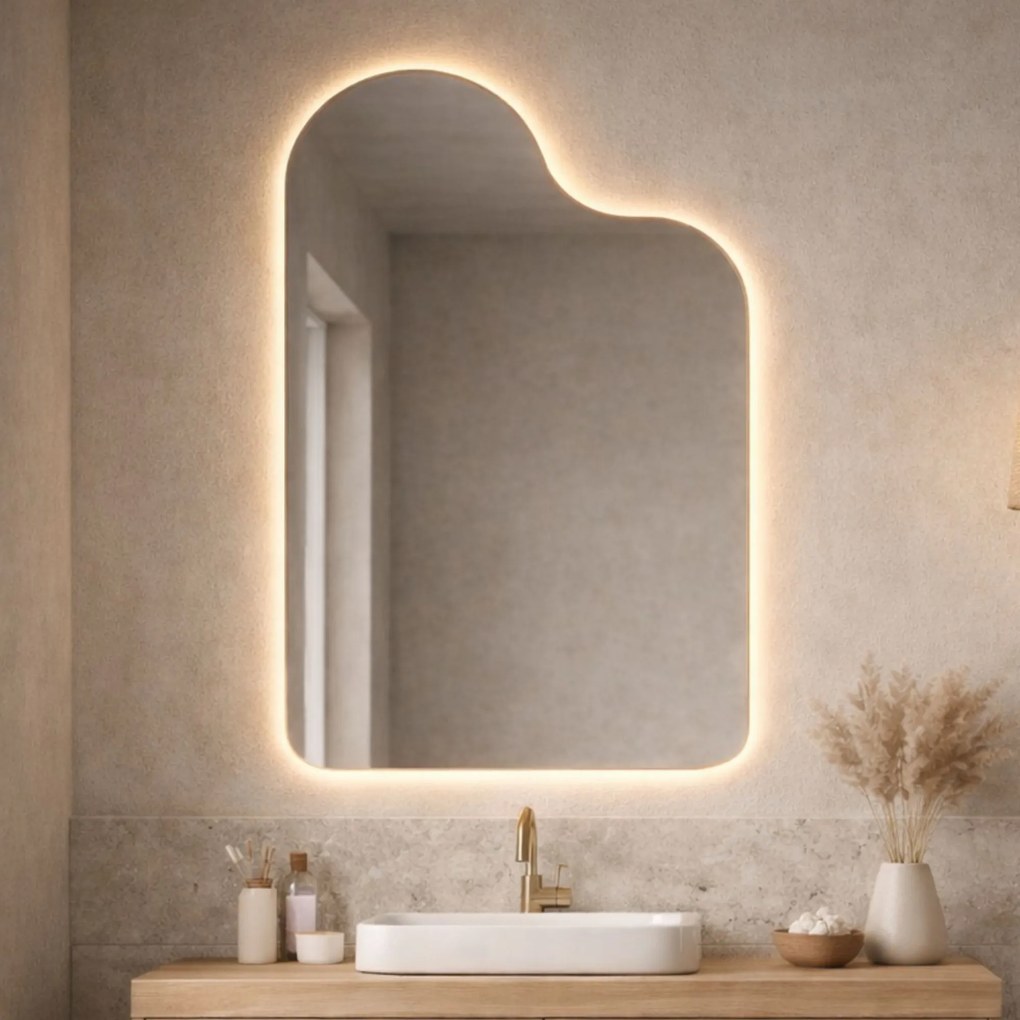 Lustro o nieregularnym kształcie oszlifowane z podświetleniem LED BLOOM Oval | Różne rozmiary | Różne kolory : Kolor tafli szkła - Brąz, Rozmiar - 80x210 cm