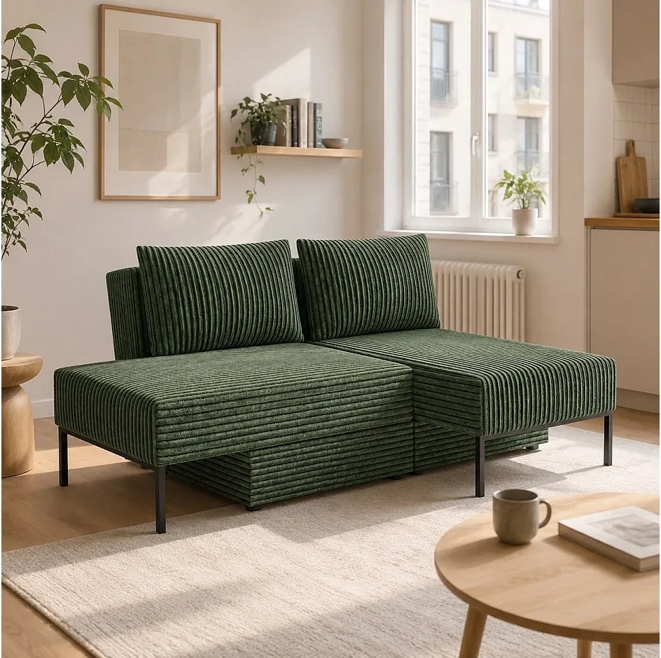 Łóżko sofa narożnik mebel wielofunkcyjny 7w1 TOMI pasy VELO 79 zielony