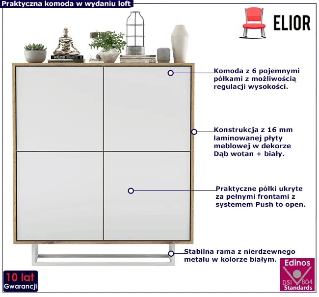 Komoda czterodrzwiowa dąb wotan + biały B7-A50