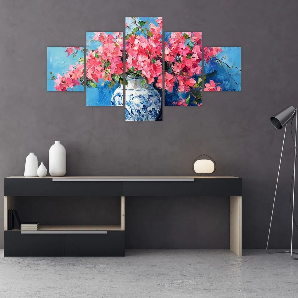 Obraz - Wazon z różowymi kwiatami (125x70 cm)
