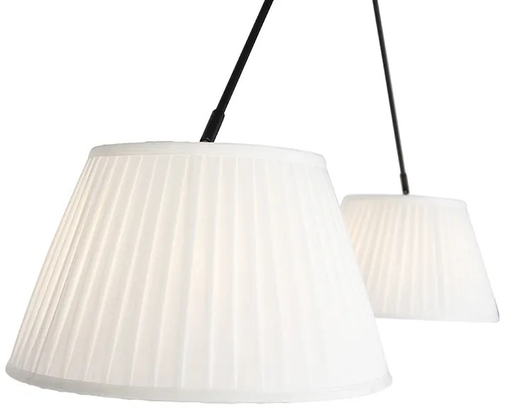 Lampa wisząca czarna z plisowanymi abażurami kremowymi 35 cm 2-światła - Blitz klasyczny/Antyczny Oswietlenie wewnetrzne