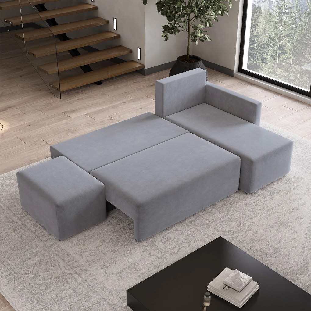 Masseno Narożnik VELOTTI z funkcją spania i pojemnikiem na pościel Narozniki L, Rozkładana sofa - Szary, KRONOS 15