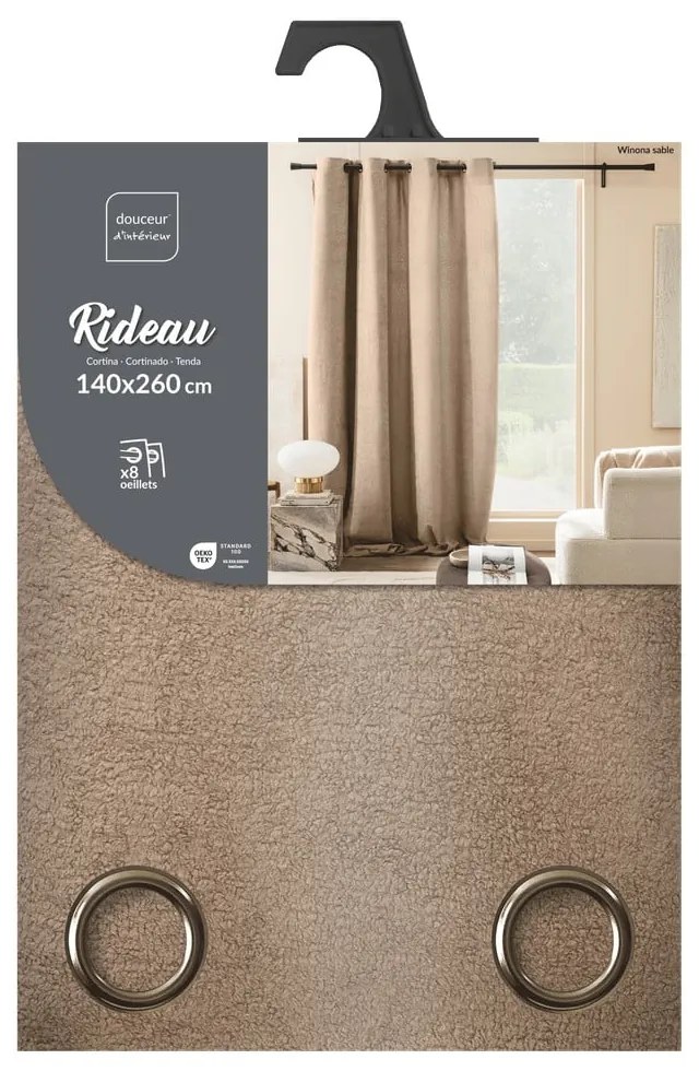 Jasnobrązowa zasłona z materiału bouclé 140x260 cm Winona – douceur d'intérieur