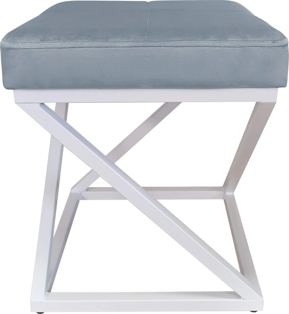 Pufa ZOA tkanina Welur loft ławka podnóżek metal : Kolor Stelaża - Biały, Kolor tkaniny - VELVET - BL06, Typ tkaniny - Velvet