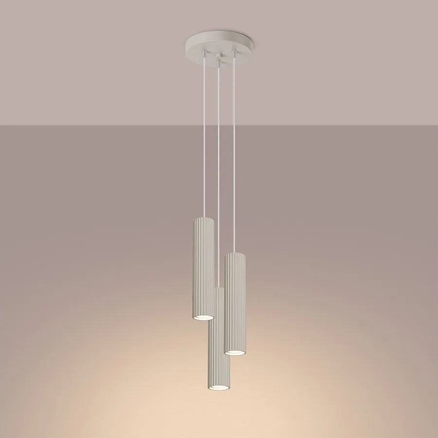 Lampa wisząca minimalistyczny Gloow, aluminium - 3 źródło światła 3000K - L.19.5 x H.108 cm - beżowy