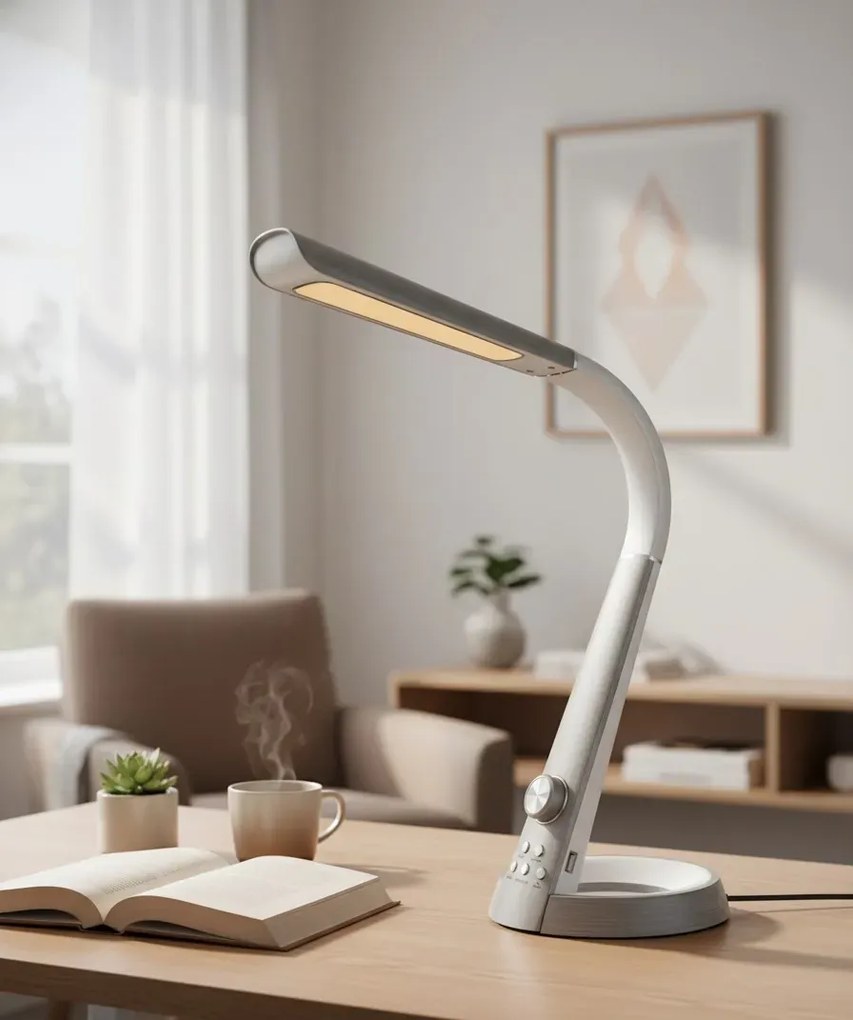 Srebrna lampka biurkowa z nocnym oświetleniem - 4X S252 D4-W13