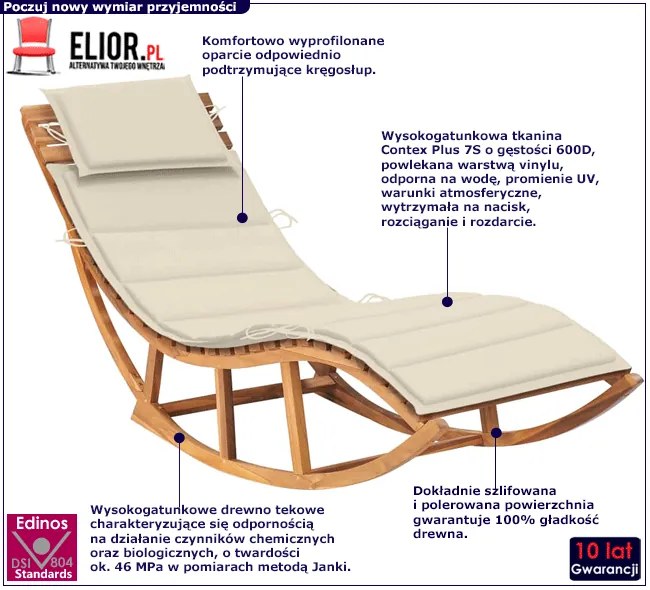 Kremowy jednoosobowy drewniany leżak ogrodowy F7-R64