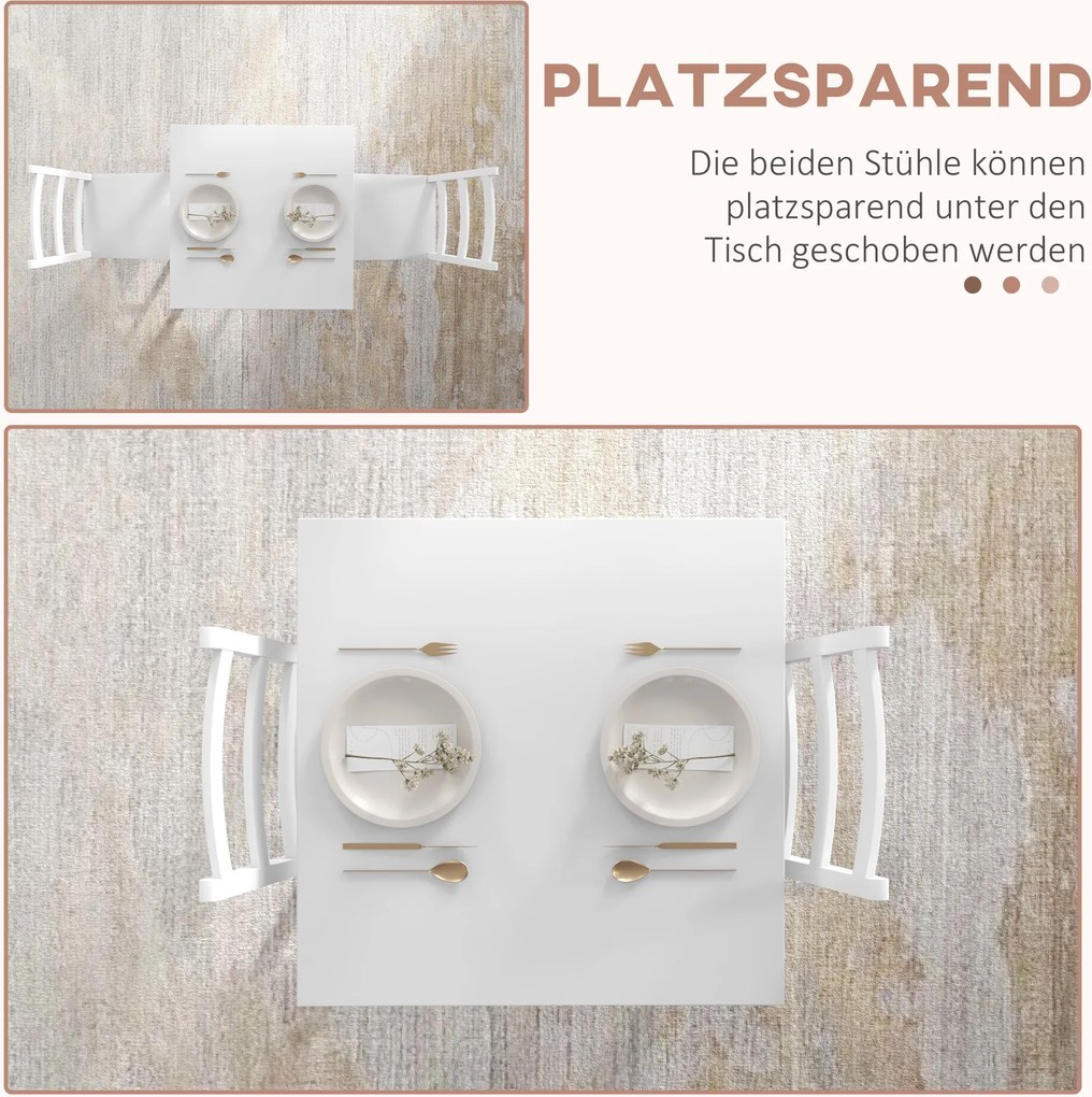 HOMCOM Zestaw stół i krzesła 3-częściowy biały z drewnianym siedziskiem do kuchni | Aosom PL