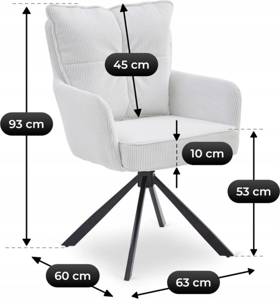 Krzesło Tapicerowane Obrotowe do Salonu CITY Kremowe Sztruksowe Nowoczesne