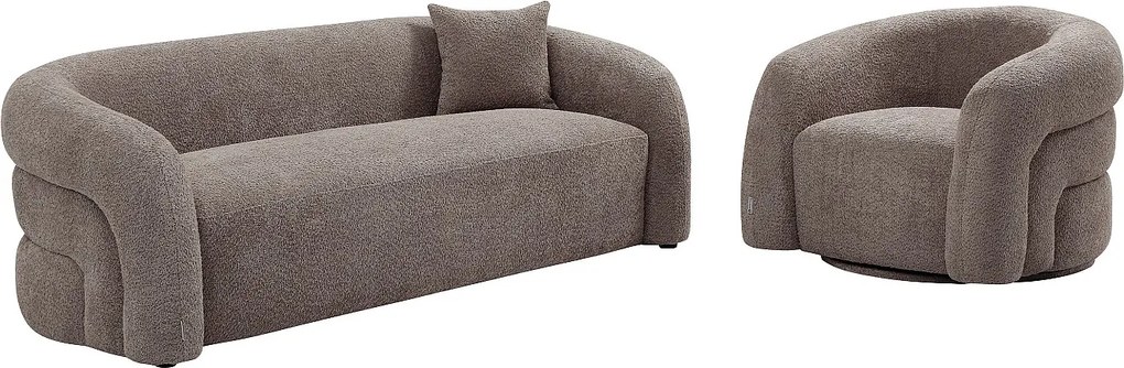 Kanapa 3-osobowa i fotel z tkaniny z bukli w kolorze taupe LAPIOTA od Maison Céphy
