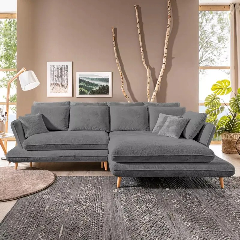 Narożnik MONTE Prawostronny z funkcją spania, pojemnikiem i poduszkami, Sorriso 04 Szary WERSAL