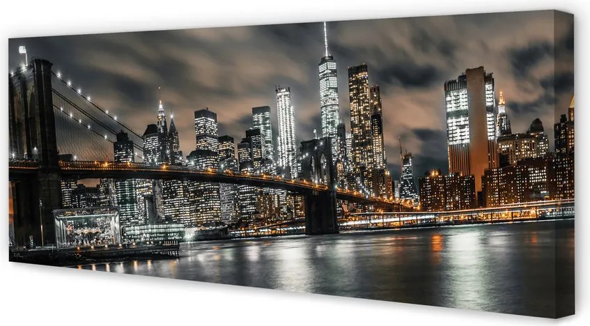 Duży obraz na płótnie Nocny Pejzaż Miejski z Mostem