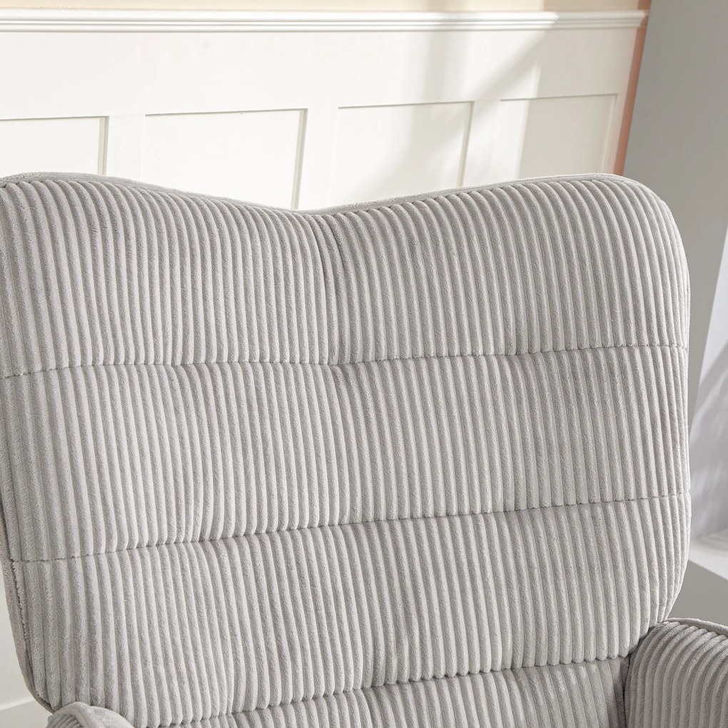 HOMCOM Vintage fotel bujany, zakrzywione płozki, grube wypełnienie, buk i stal, jasnoszary