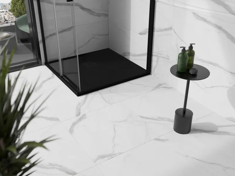 Mexen Stone+ brodzik kompozytowy kwadratowy 80 x 80 cm, czarny, maskownica czarna - 44708080-B