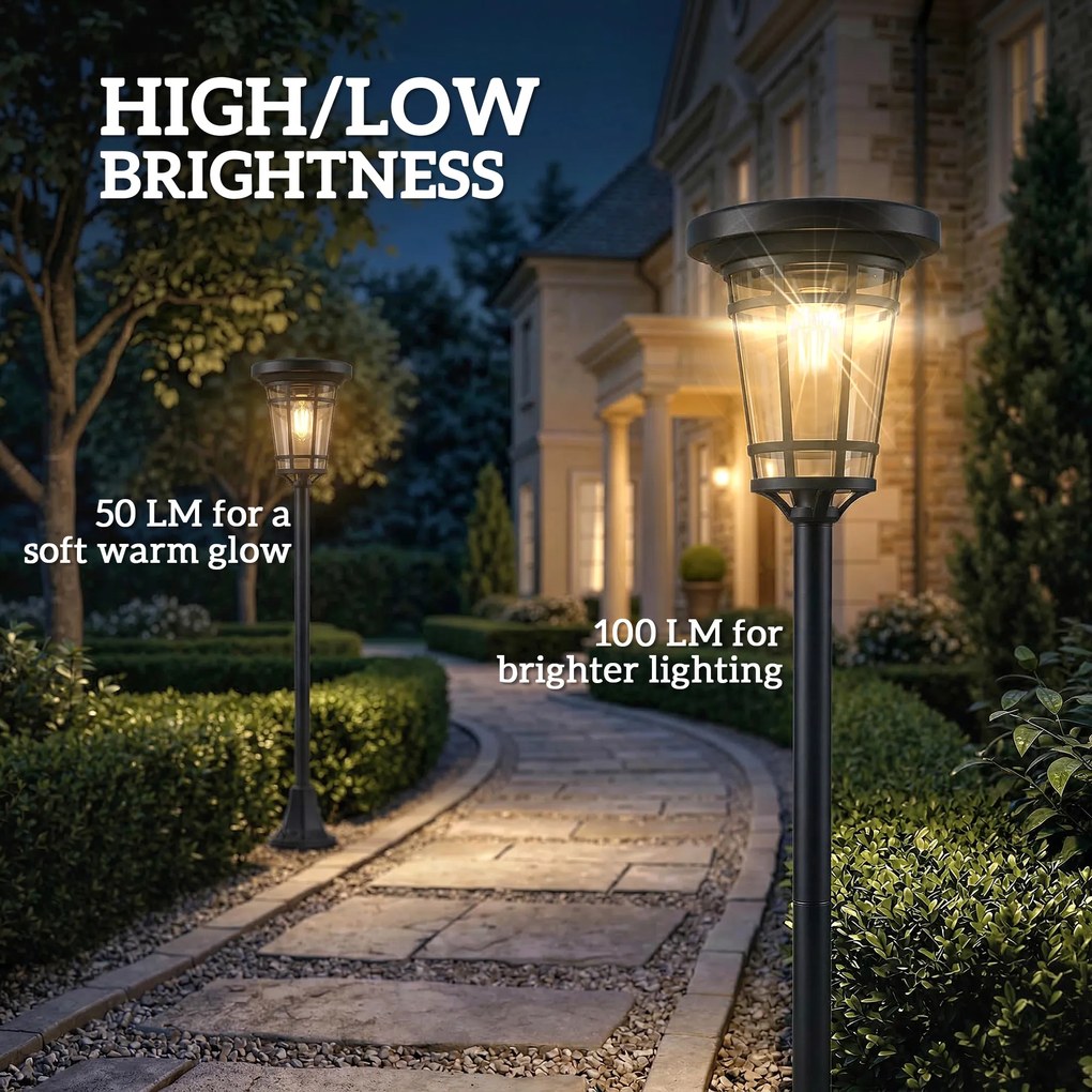 Outsunny Solarny zestaw 2 lamp stojących 180 cm z 2 trybami jasności i czujnikiem światła, IP44 | Aosom PL