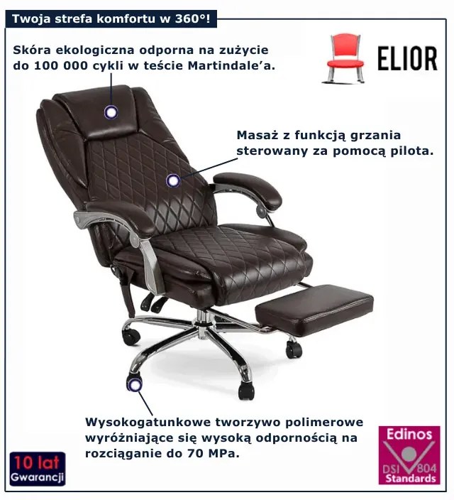 Brązowy fotel obrotowy z funkcją masażu - Plix 3X