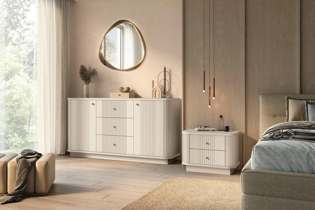 Zestaw szafek nocnych Vesper 56 cm na cokole - kaszmir / złote uchwyty