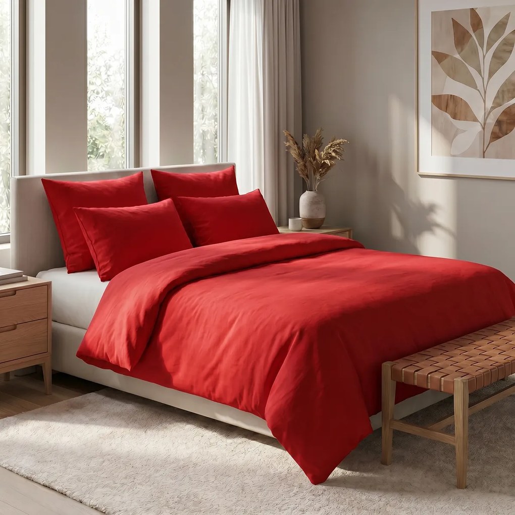 Kvalitex Pościel bawełniana czerwona, 220 x 200 cm, 2 szt. 70 x 90 cm, 220 x 200 cm, 2 szt. 70 x 90 cm