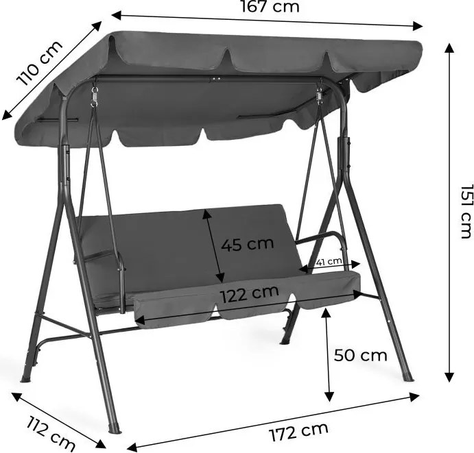 Huśtawka ogrodowa Cozy z regulowanym daszkiem, kolor szary
