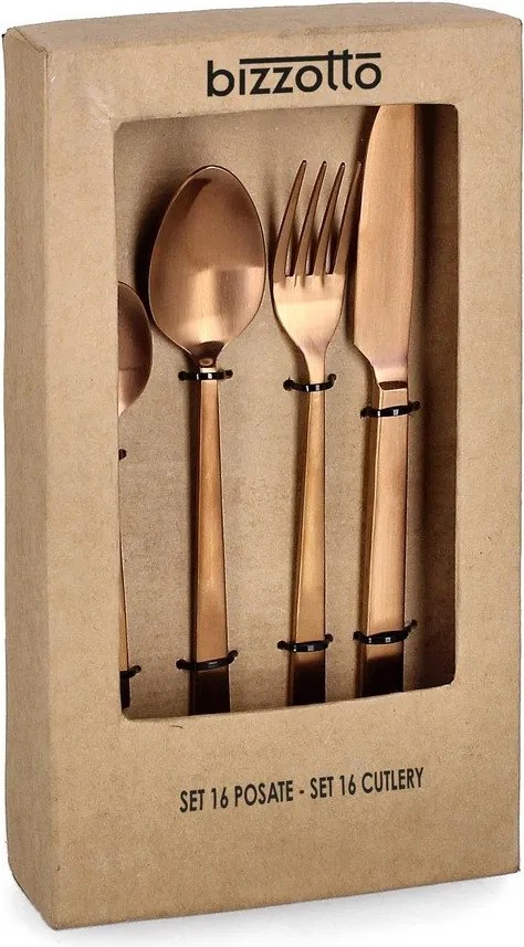 Sztućce 16 szt. ze stali nierdzewnej w kolorze miedzi dla 4 osób Hestia – Bizzotto