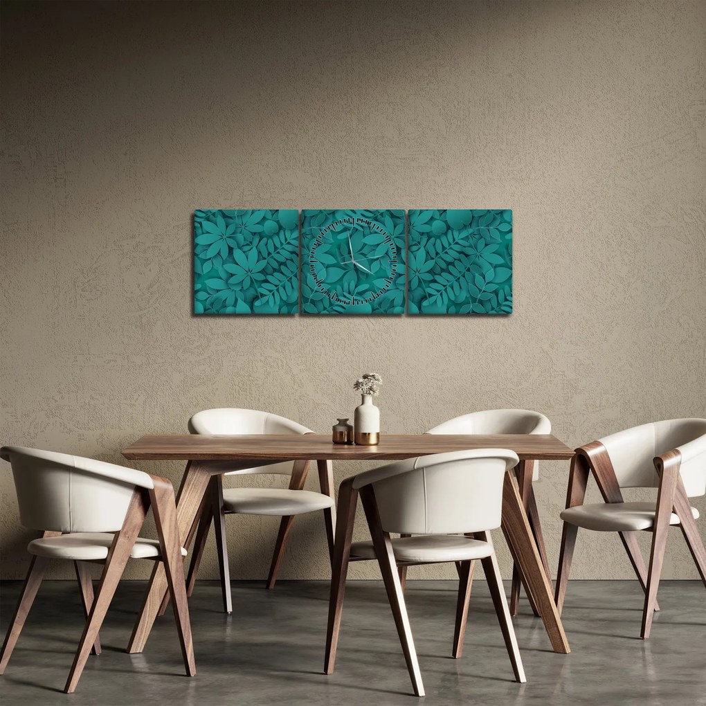 Obraz liści (z zegarem) (90x30 cm)