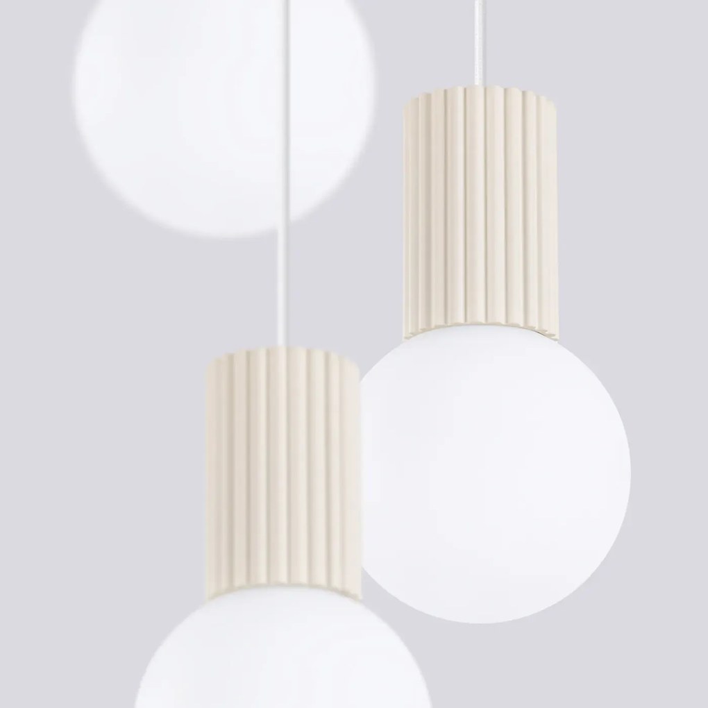 Lampa wisząca HALO 3P beżowa ryflowana SOLLUX  LIGHTING