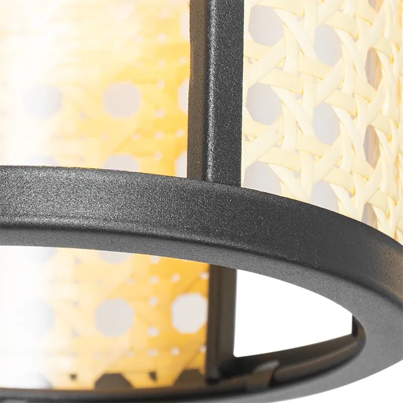 Orientalna lampa wisząca czarna z rattanu 3-światłowa owalna - AkiraKolonialny Oswietlenie wewnetrzne