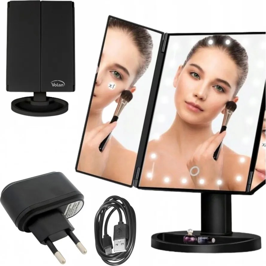 Lusterko Do MAKIJAŻU Kosmetyczne Rozkładane Powiększane ŚWIATŁA LED | VOLAN