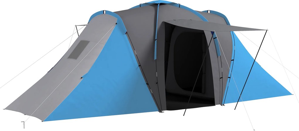 Outsunny Namiot tunelowy, wodoodporny 2000 mm, namiot kempingowy dla 4-6 osób z 2 sypialniami i torbą transportową, szaro-niebieski | Aosom PL