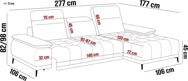 Narożnik FOCUS S Mini z elektryczną regulacją siedziska Lewostronny w tkaninie SALVADOR 03 WERSAL