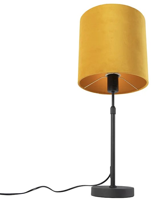 Lampa stołowa czarna z żółtym aksamitnym abażurem ze złotem 25 cm - ParteWiejski/ Rustykalny / Vintage Oswietlenie wewnetrzne