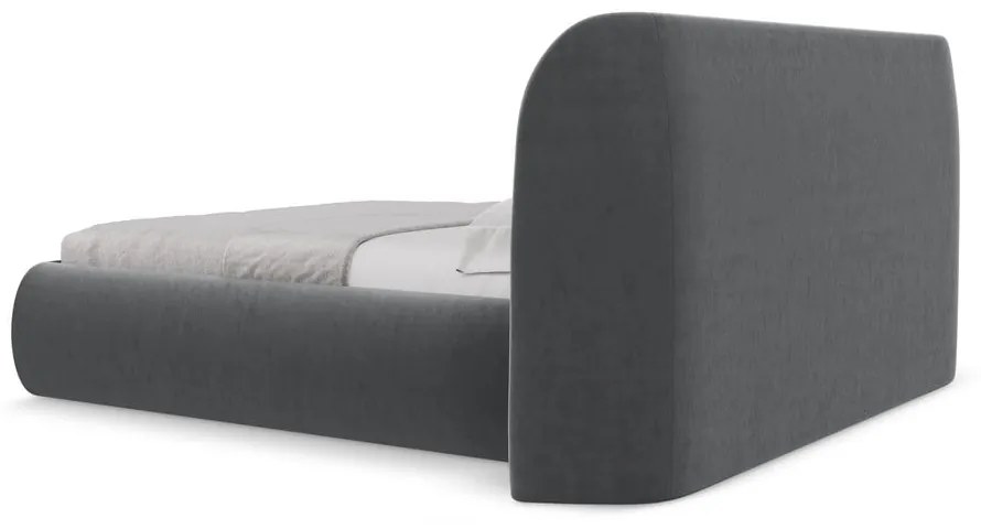 Ciemnoszare tapicerowane łóżko dwuosobowe ze schowkiem i stelażem 180x200 cm Hauke – Makamii