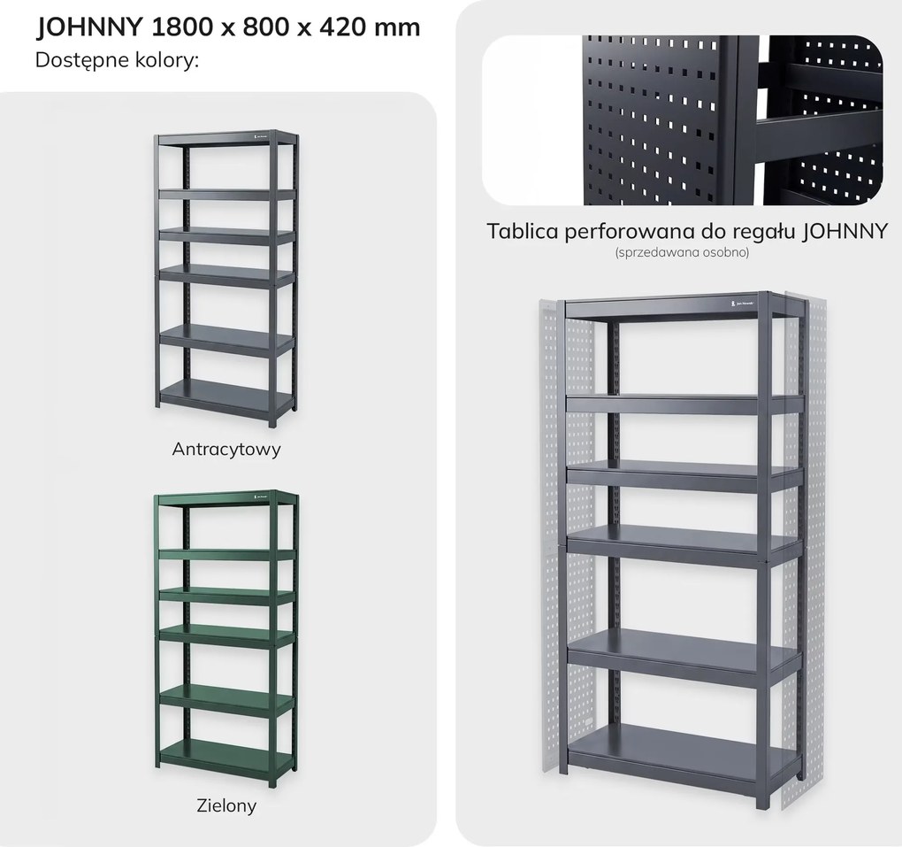 Regał metalowy szeroki antracytowy: JOHNNY, 1800 x 800 x 420 mm