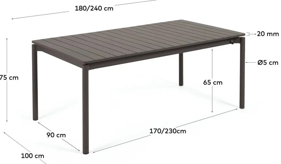 Czarny aluminiowy stół ogrodowy Kave Home Zaltana, 180x100 cm