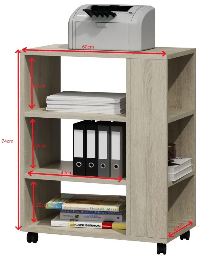 Półka na drukarkę na kółkach dąb sonoma - Besti