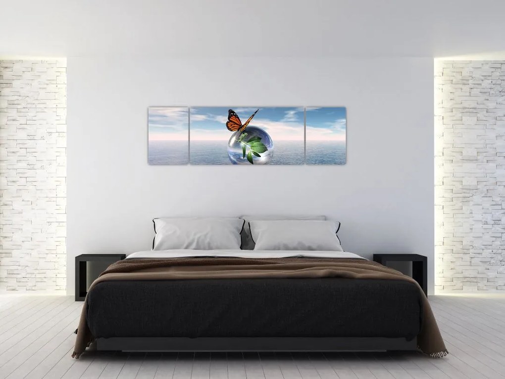 Obraz motyla na szklanej kuli (170x50 cm)