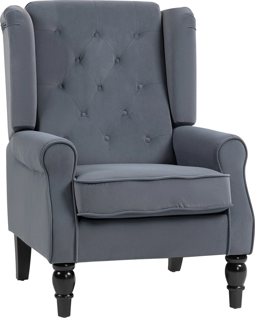 HOMCOM Elegancki fotel uszak, grubo tapicerowany, zdejmowany pokrowiec, 74 x 86 x 102 cm, szary | Aosom PL