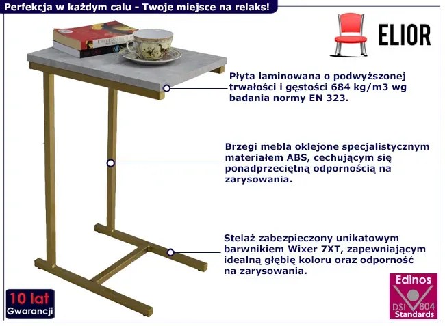Minimalistyczny stolik boczny złoty + beton - Liros 3X