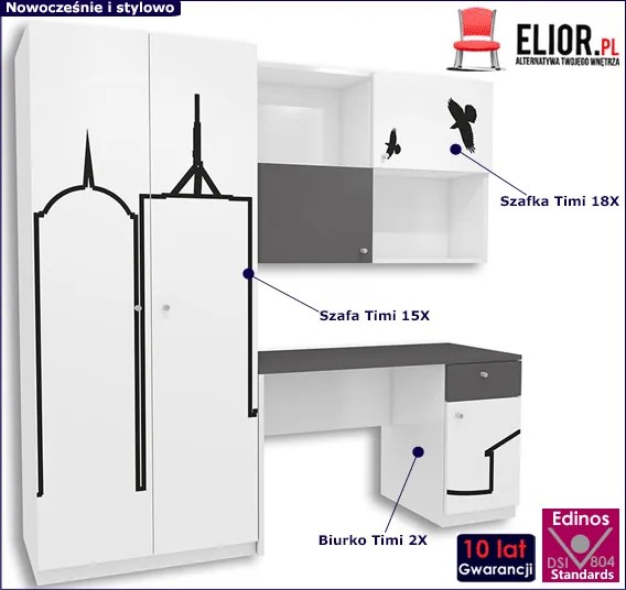 Biało-grafitowy zestaw mebli młodzieżowych G9-H32