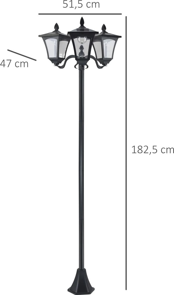 Outsunny latarnia ogrodowa solarna LED czarna stal nierdzewna wodoodporna IP44 oświetlenie zewnętrzne 1825cm | Aosom PL