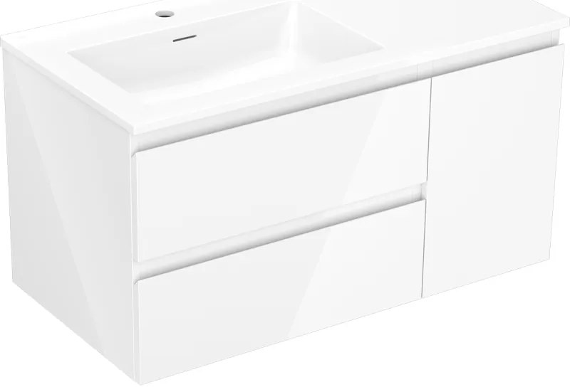 Mexen Orio szafka łazienkowa 90 cm z umywalką Otis lewą, 2S, 1D, biała połysk - 91A13-09047-3-BBFFF00-W18L00
