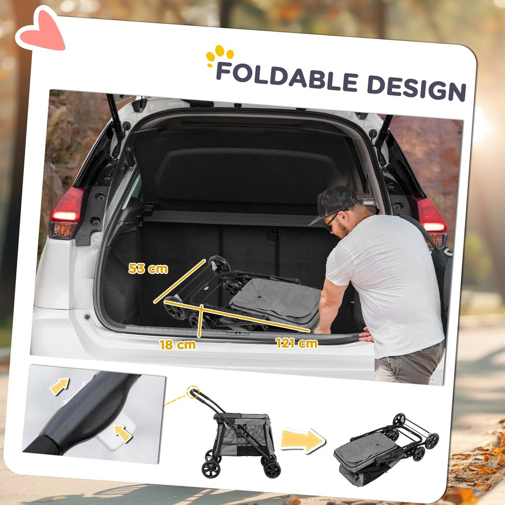 Outsunny Wózek dla Psa Kota Składany z Poduszką do 20kg | Aosom PL