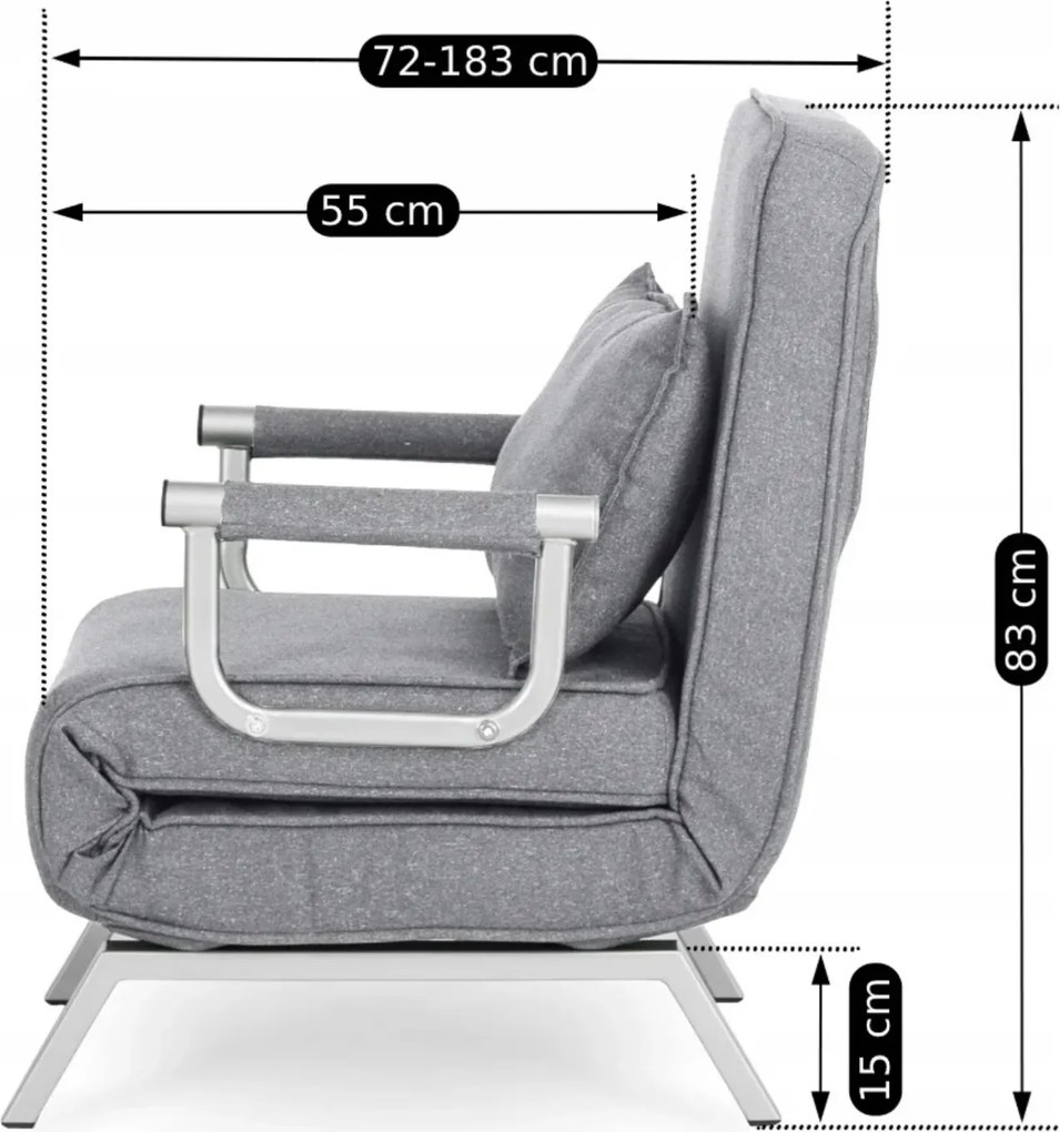 Fotel Rozkładany BART Wypoczynkowy Szary do Spania Leżanka Nowoczesny