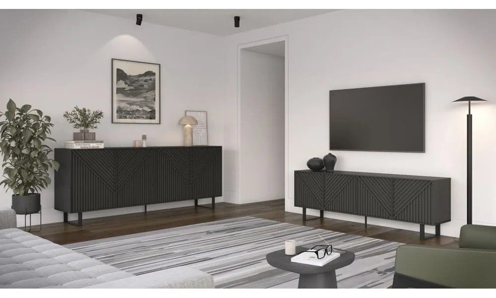 Czarna szafka pod TV 161x55x35 cm Peta – Marckeric