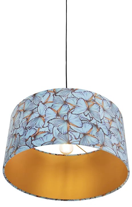 Lampa wisząca z abażurem z weluru z motylami w kolorze złotym 50 cm - Combi klasyczny/Antyczny Oswietlenie wewnetrzne