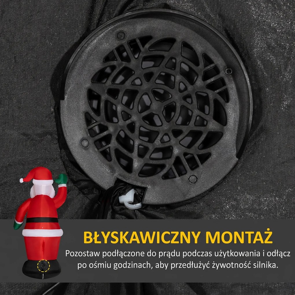 Outsunny Święty Mikołaj, 1,84 m wysokości z oświetleniem LED, dmuchana dekoracja ogrodowa